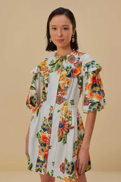 FARM Rio  Robes Courtes<Mini-robe blanc cassé en coton biologique Delicate Garden