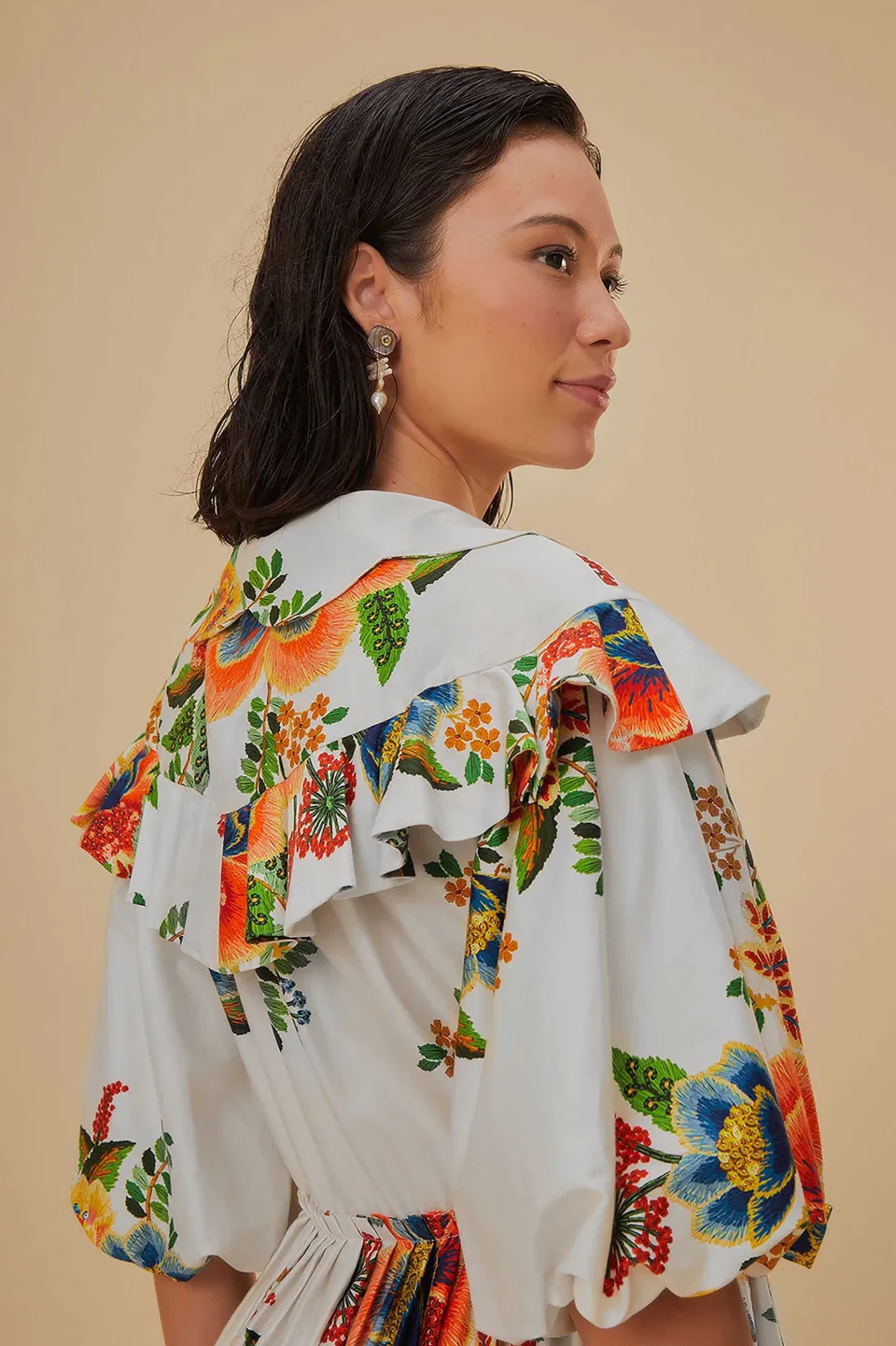 FARM Rio Robes Courtes<Mini-robe blanc cassé en coton biologique Delicate Garden
