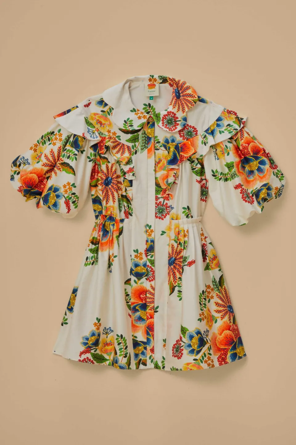 FARM Rio Robes Courtes<Mini-robe blanc cassé en coton biologique Delicate Garden