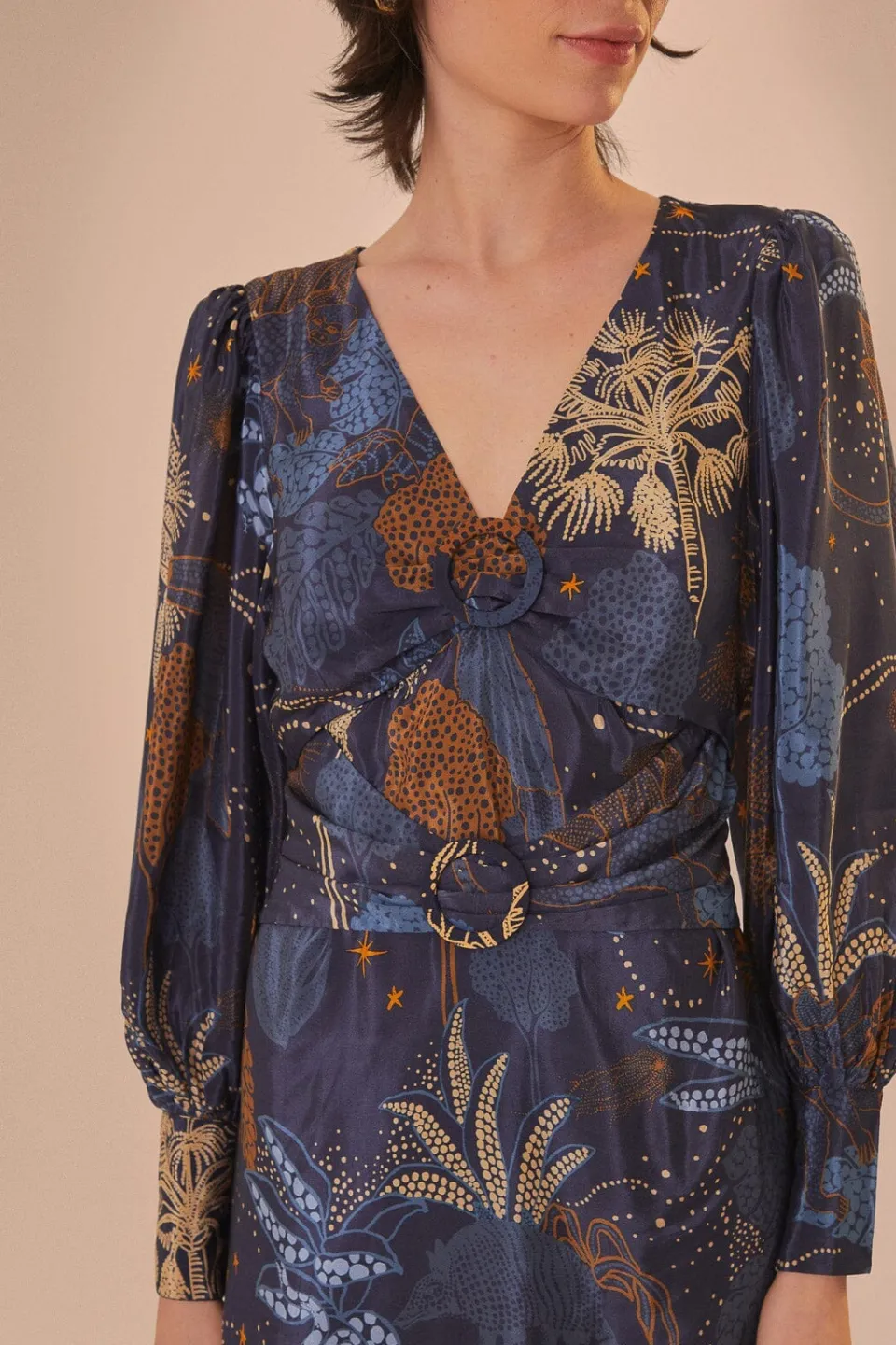 FARM Rio Robes Courtes<Mini-robe bleu marine Night Jungle