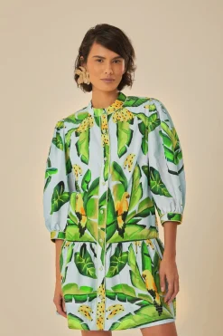 FARM Rio  Robes Courtes<Mini-robe bleue en coton biologique avec foulard à feuillage d'été