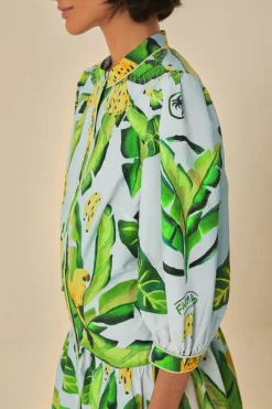 FARM Rio  Robes Courtes<Mini-robe bleue en coton biologique avec foulard à feuillage d'été