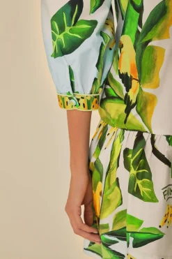 FARM Rio  Robes Courtes<Mini-robe bleue en coton biologique avec foulard à feuillage d'été