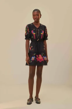 FARM Rio  Robes Courtes<Mini-robe brodée noire
