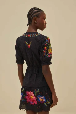 FARM Rio  Robes Courtes<Mini-robe brodée noire