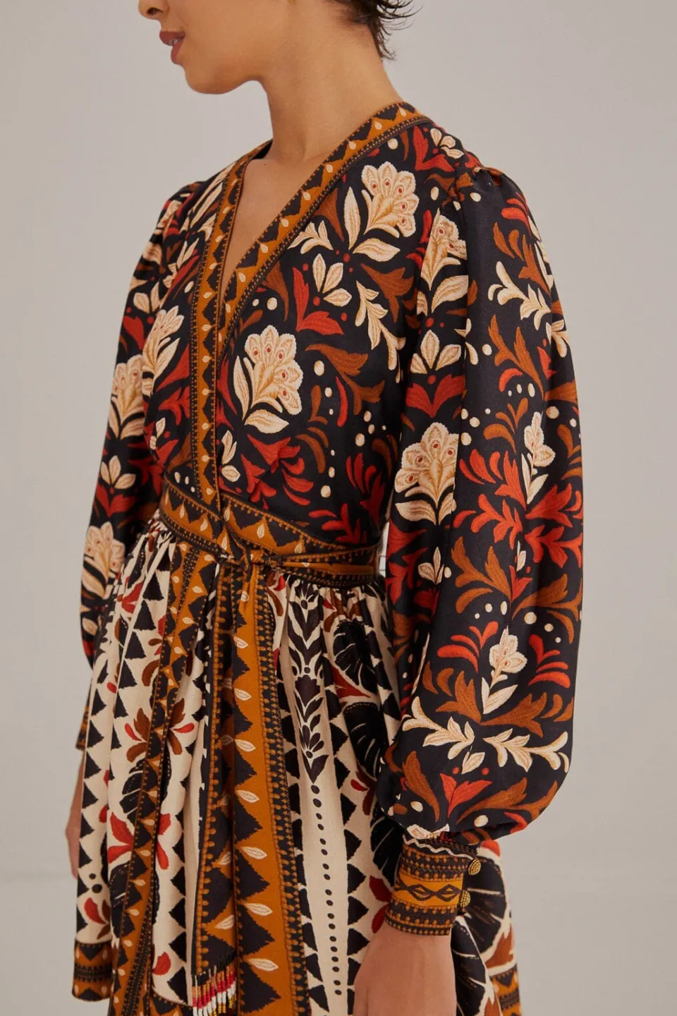 FARM Rio Robes Courtes<Mini-robe de jardin à tapisserie multicolore à col en V