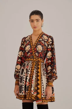 FARM Rio  Robes Courtes<Mini-robe de jardin à tapisserie multicolore à col en V