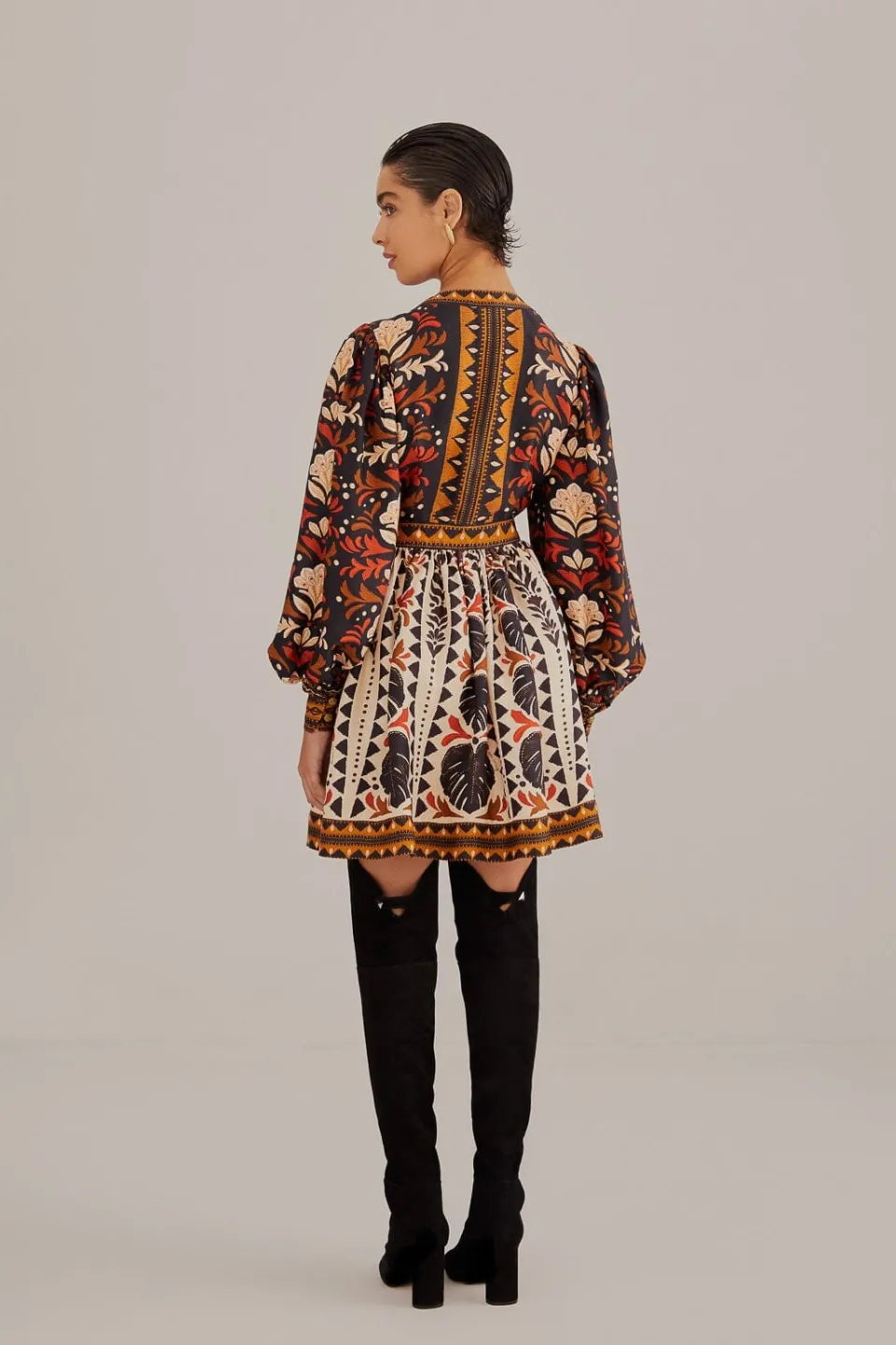 FARM Rio Robes Courtes<Mini-robe de jardin à tapisserie multicolore à col en V