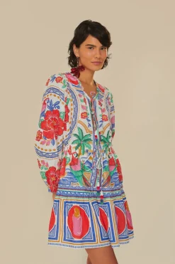 FARM Rio  Robes Courtes<Mini-robe de plage à fleurs blanc cassé