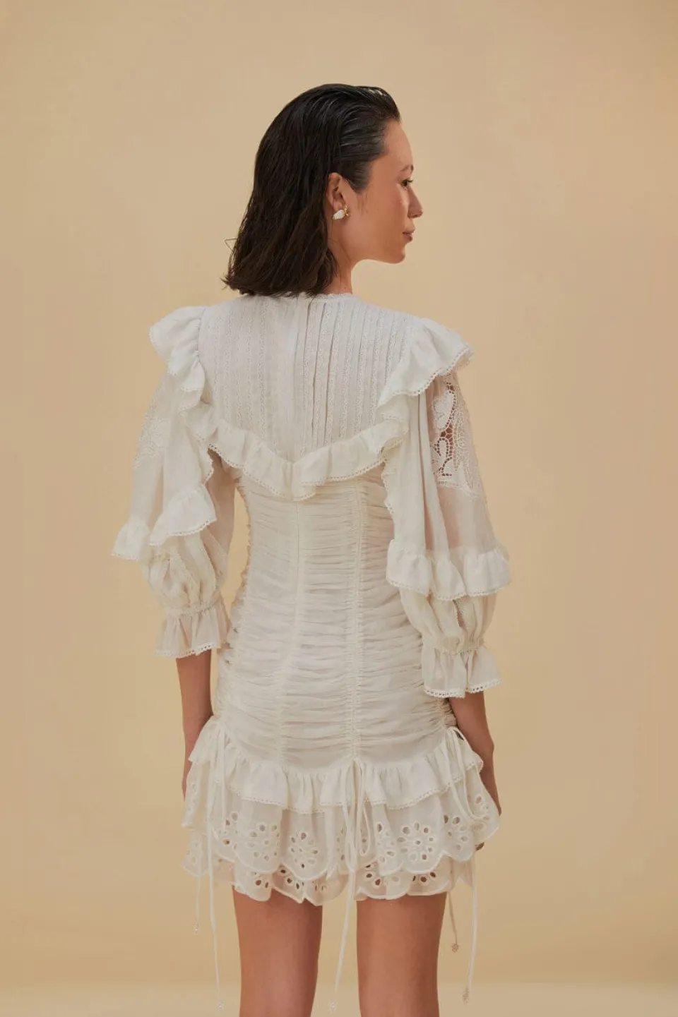 FARM Rio Robes Courtes<Mini-robe en coton biologique et dentelle blanche
