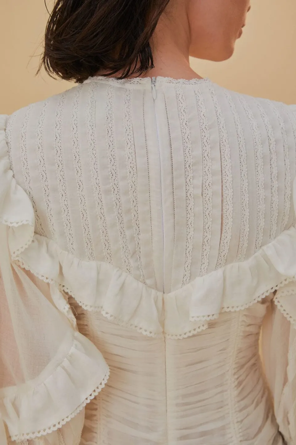 FARM Rio Robes Courtes<Mini-robe en coton biologique et dentelle blanche