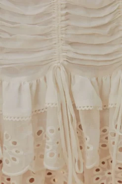 FARM Rio Robes Courtes<Mini-robe en coton biologique et dentelle blanche