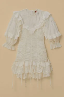 FARM Rio Robes Courtes<Mini-robe en coton biologique et dentelle blanche