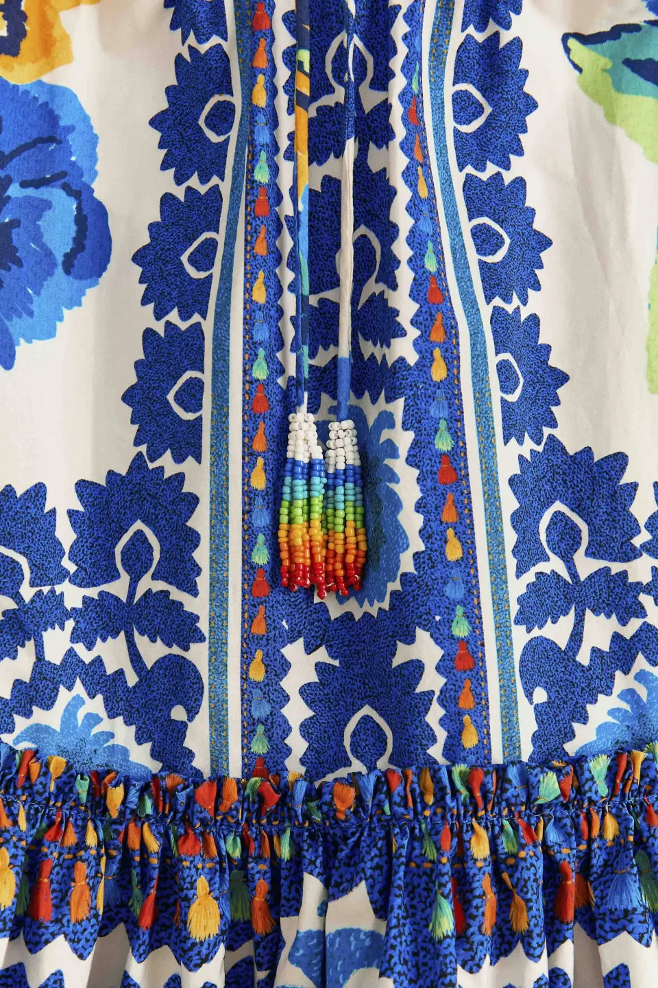 FARM Rio Robes Courtes<Mini-robe en coton biologique à tapisserie de fleurs blanc cassé