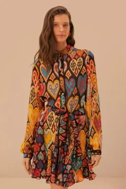 FARM Rio  Robes Courtes<Mini-robe en ikat à coeurs noirs