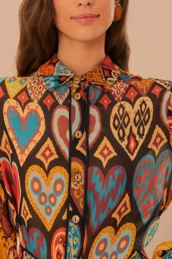 FARM Rio  Robes Courtes<Mini-robe en ikat à coeurs noirs