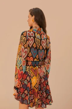 FARM Rio  Robes Courtes<Mini-robe en ikat à coeurs noirs