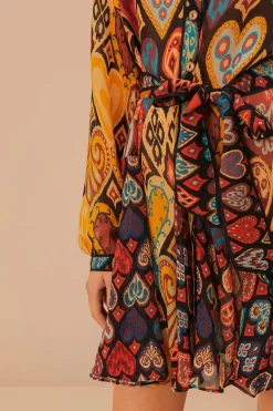 FARM Rio  Robes Courtes<Mini-robe en ikat à coeurs noirs