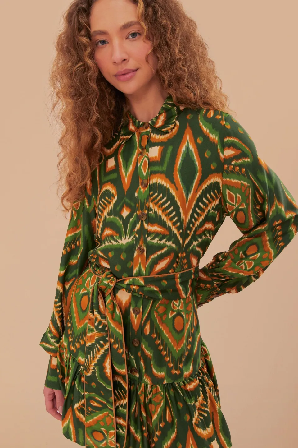 FARM Rio Robes Courtes<Mini-robe en viscose LENZING™ ECOVERO™ ananas vert ikat
