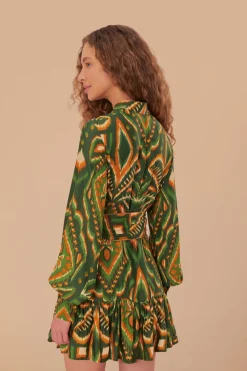 FARM Rio Robes Courtes<Mini-robe en viscose LENZING™ ECOVERO™ ananas vert ikat