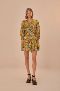 FARM Rio  Robes Courtes<Mini-robe fleurie à manches courtes jaune Capri