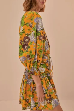 FARM Rio  Robes Courtes<Mini-robe fleurie à manches courtes jaune Capri