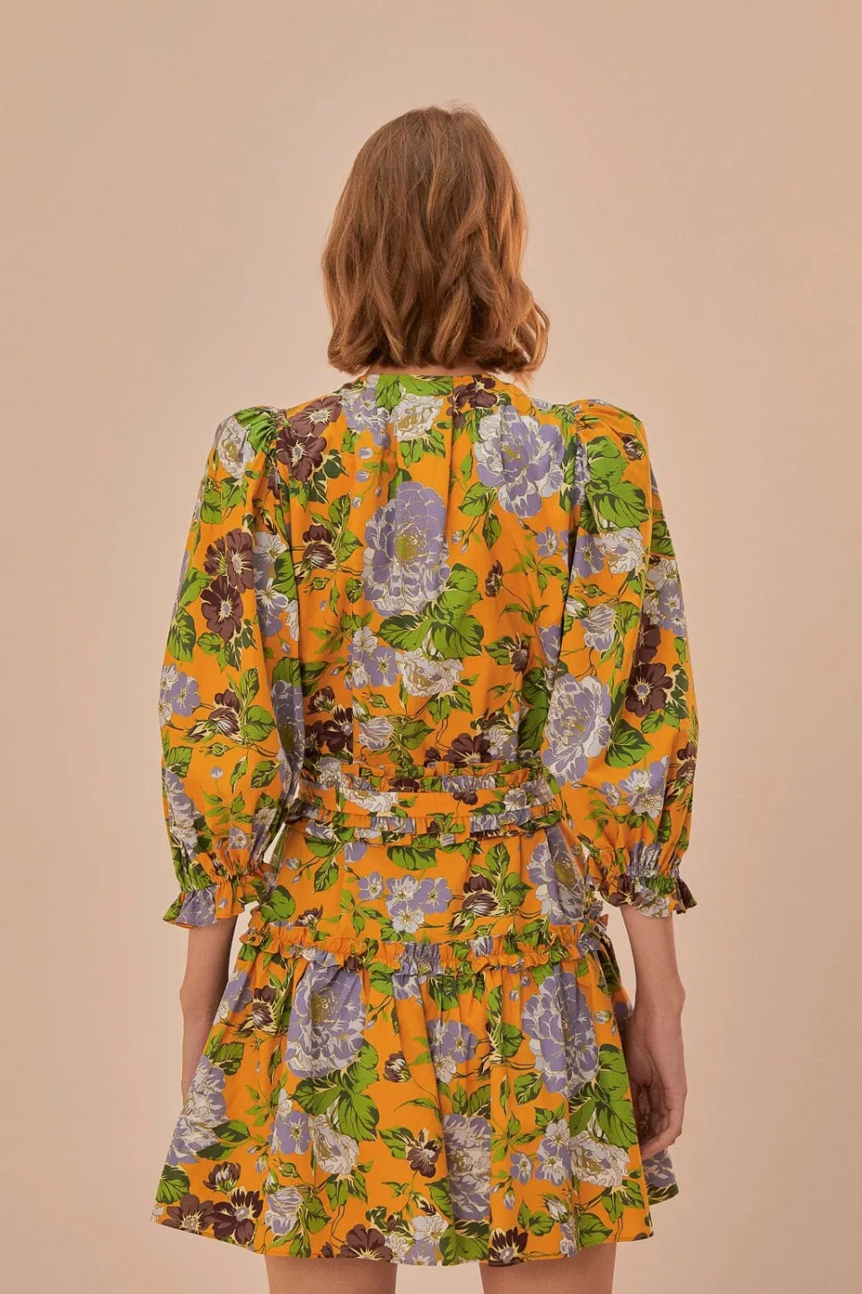FARM Rio Robes Courtes<Mini-robe fleurie à manches courtes jaune Capri