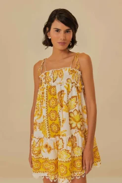 FARM Rio  Robes Courtes<Mini-robe fleurie Aura blanc cassé