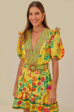 FARM Rio  Robes Courtes<Mini-robe jaune en coton biologique Delicate Fruit Garden