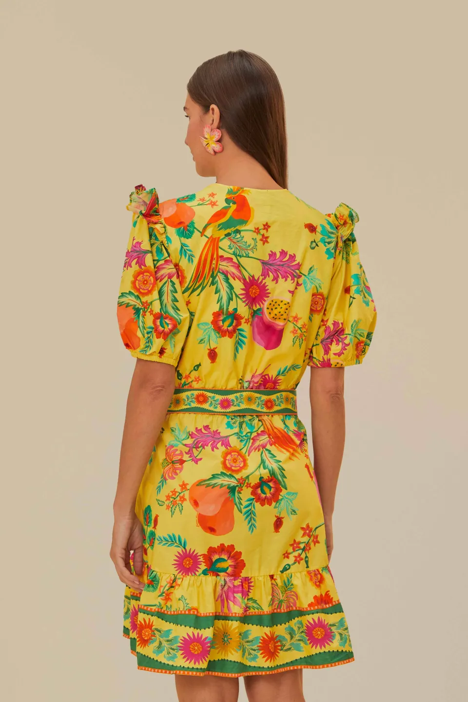 FARM Rio Robes Courtes<Mini-robe jaune en coton biologique Delicate Fruit Garden