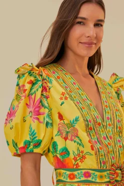 FARM Rio Robes Courtes<Mini-robe jaune en coton biologique Delicate Fruit Garden