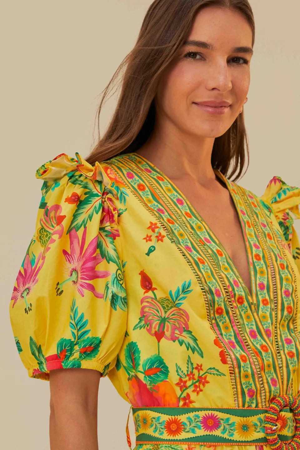 FARM Rio Robes Courtes<Mini-robe jaune en coton biologique Delicate Fruit Garden