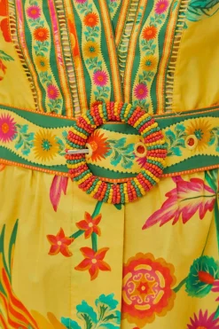 FARM Rio Robes Courtes<Mini-robe jaune en coton biologique Delicate Fruit Garden