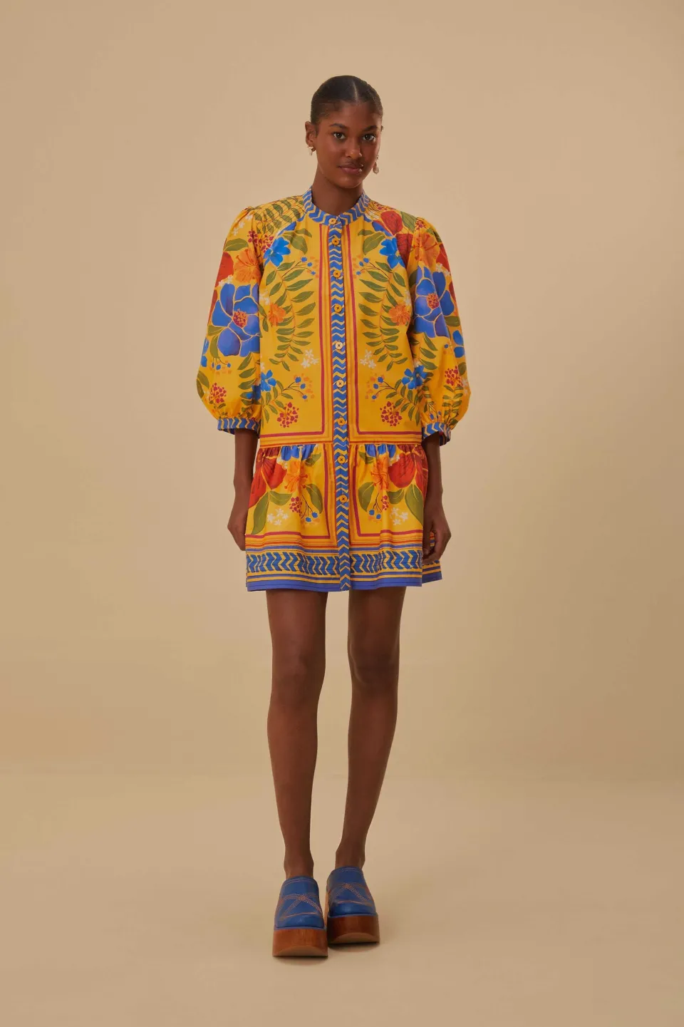 FARM Rio Robes Courtes<Mini-robe jaune fleurie Yard