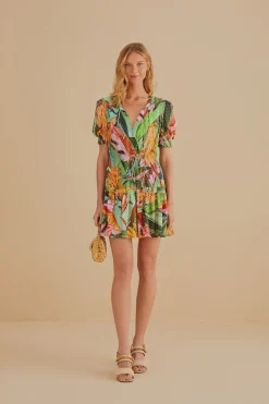 FARM Rio  Robes Courtes<Mini-robe multicolore à manches courtes et feuillage de banane