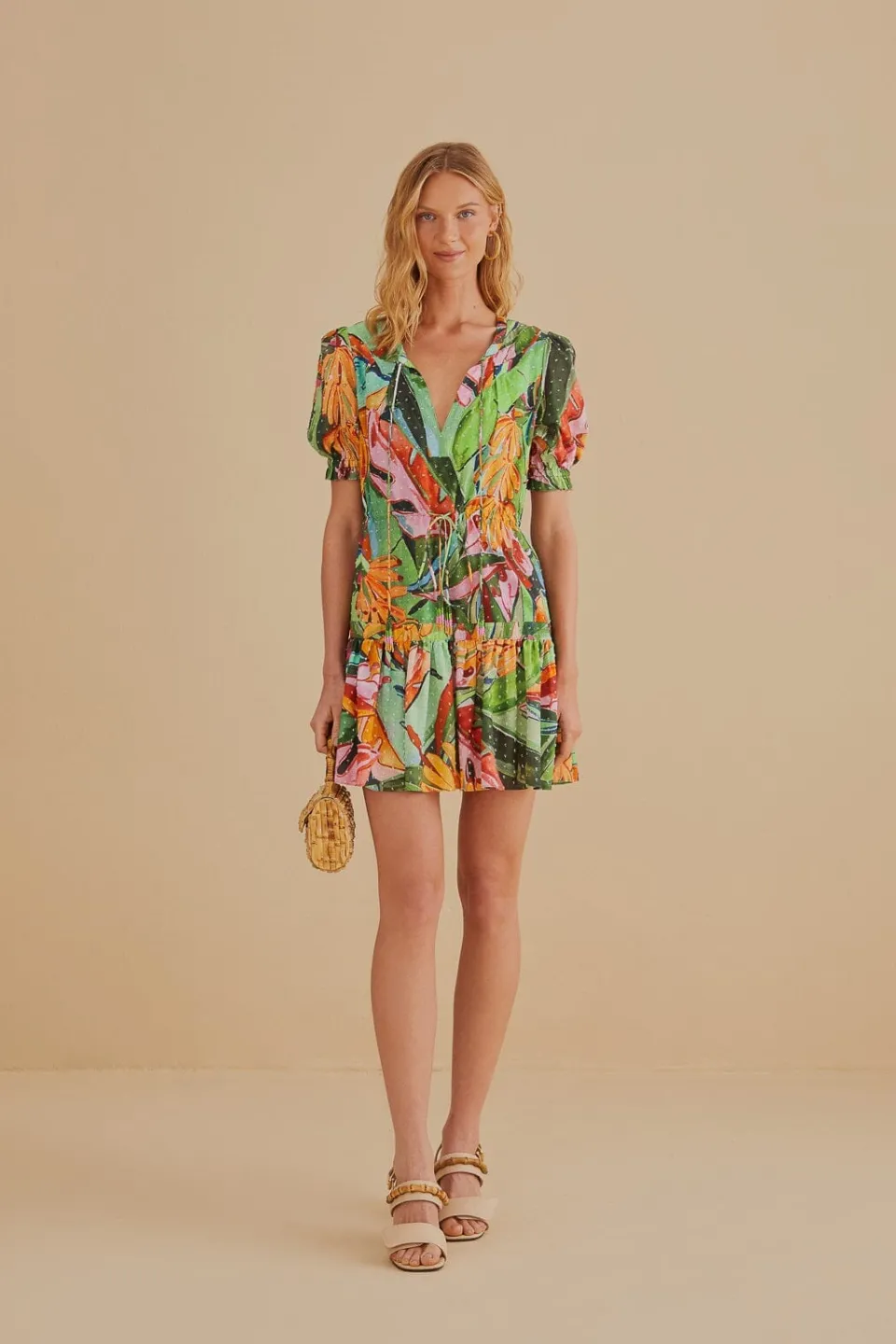 FARM Rio  Robes Courtes<Mini-robe multicolore à manches courtes et feuillage de banane