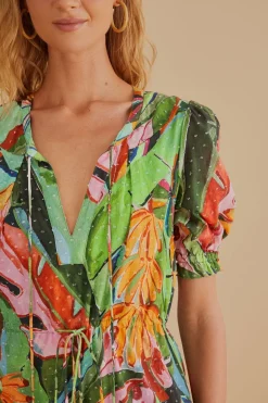 FARM Rio  Robes Courtes<Mini-robe multicolore à manches courtes et feuillage de banane