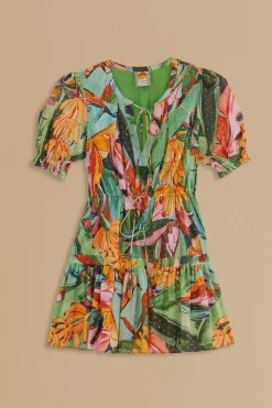FARM Rio  Robes Courtes<Mini-robe multicolore à manches courtes et feuillage de banane