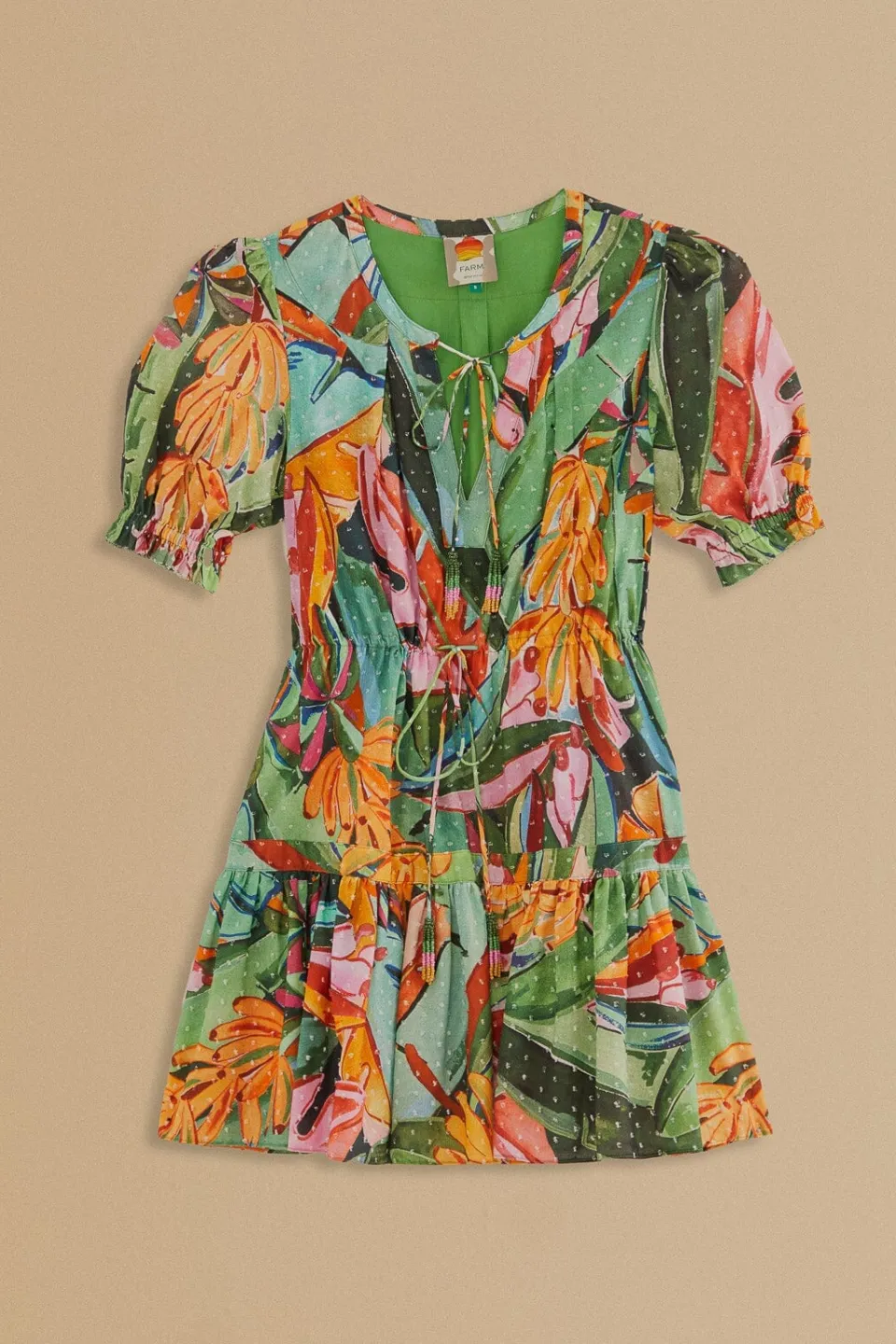 FARM Rio  Robes Courtes<Mini-robe multicolore à manches courtes et feuillage de banane