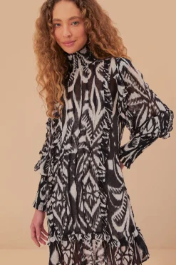 FARM Rio  Robes Courtes<Mini-robe noire à imprimé ikat et ananas