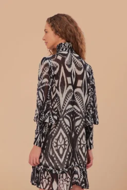 FARM Rio Robes Courtes<Mini-robe noire à imprimé ikat et ananas