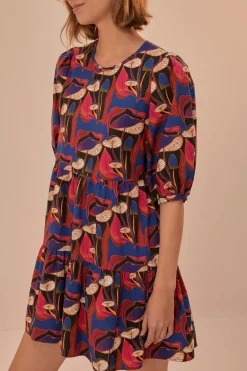 FARM Rio  Robes Courtes<Mini-robe noire à manches bouffantes et champignons sauvages