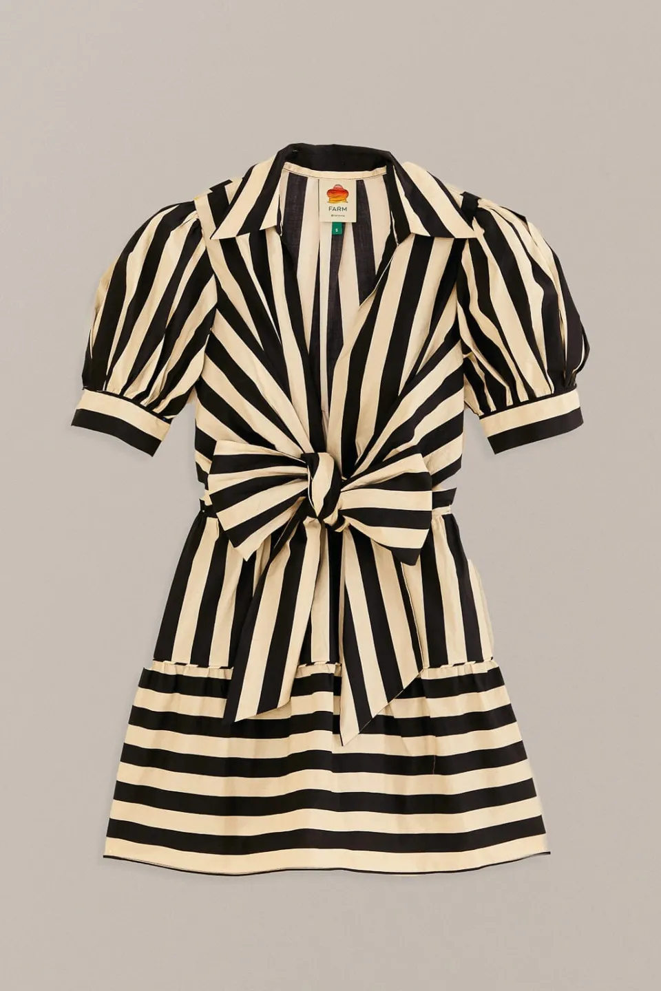 FARM Rio Robes Courtes<Mini-robe noire à manches courtes et rayures mélangées