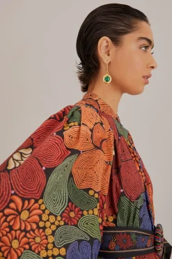 FARM Rio  Robes Courtes<Mini-robe noire à manches longues et fleurs cousues
