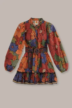 FARM Rio  Robes Courtes<Mini-robe noire à manches longues et fleurs cousues