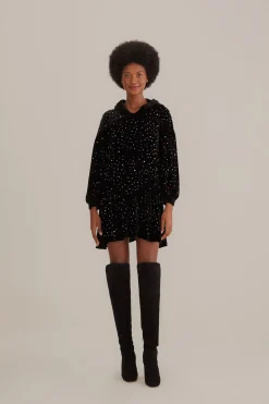 FARM Rio  Robes Courtes<Mini-robe noire à manches longues en velours