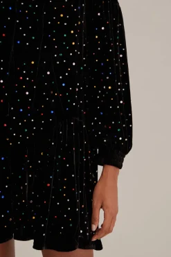 FARM Rio Robes Courtes<Mini-robe noire à manches longues en velours