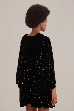 FARM Rio Robes Courtes<Mini-robe noire à manches longues en velours