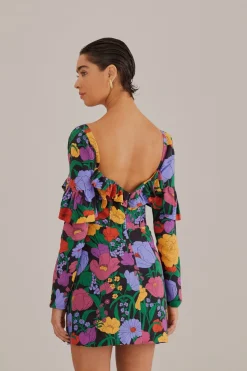 FARM Rio  Robes Courtes<Mini-robe noire à manches longues Bucolic Garden
