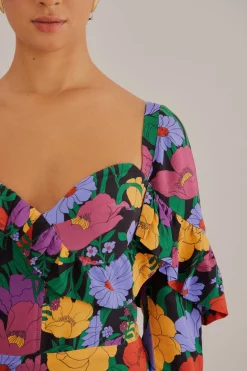 FARM Rio  Robes Courtes<Mini-robe noire à manches longues Bucolic Garden